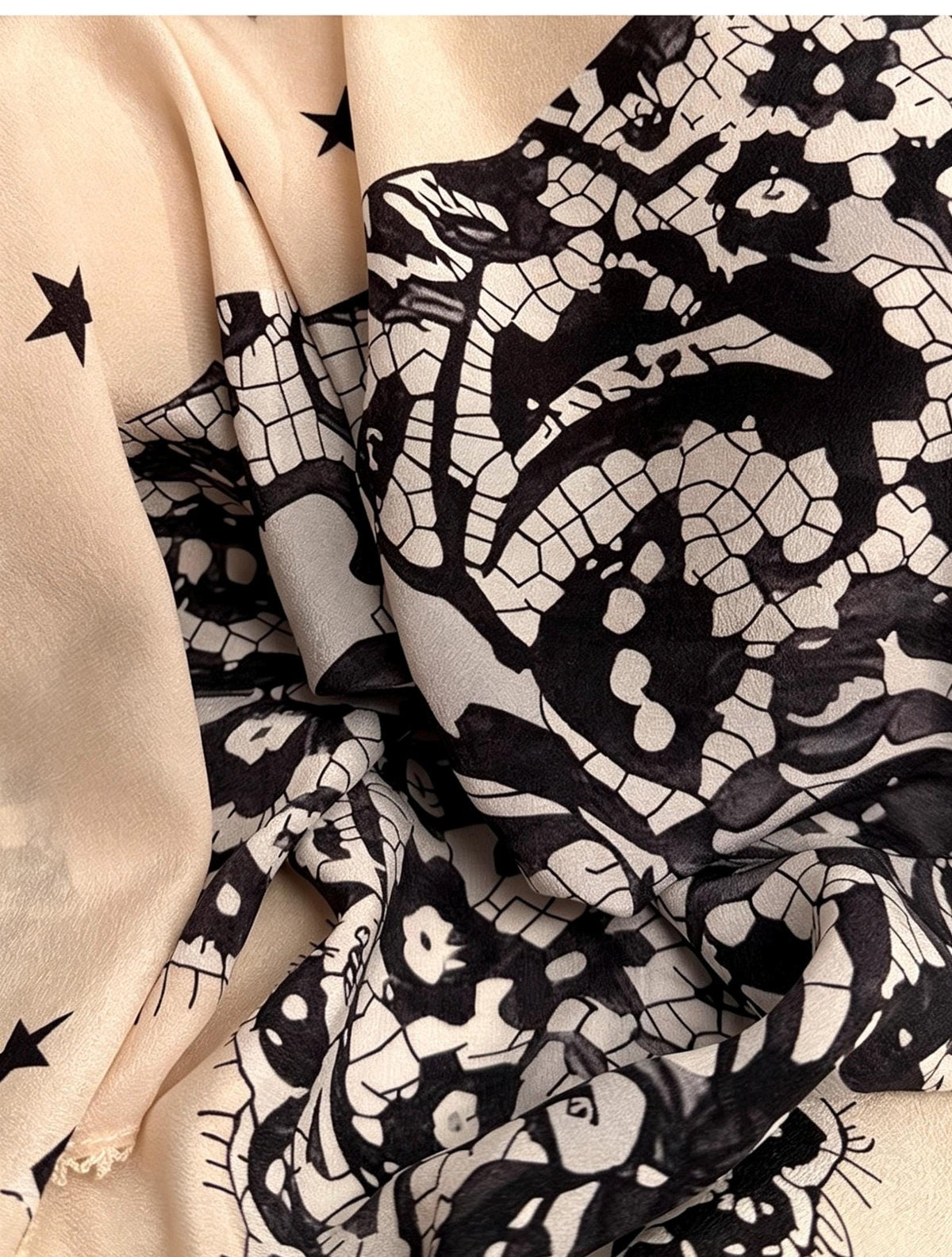100% Mulberry Silk Scarf 26"x26" 65x65CM, Starry Sky Lace Print Silk Crepe Scarf, French Chic Neckerchief, Small Square Hair Scarf Gift