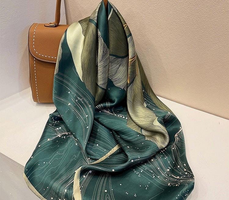 100% Mulberry Silk Scarf 43"x43" 110x110CM, Large Square Shawl Elegant Hangzhou Silk Headscarf Quiet Luxury Gift for Her Lightweight Wrap