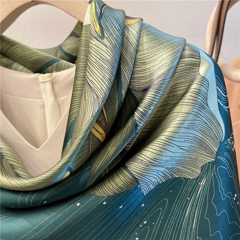 100% Mulberry Silk Scarf 43"x43" 110x110CM, Large Square Shawl Elegant Hangzhou Silk Headscarf Quiet Luxury Gift for Her Lightweight Wrap