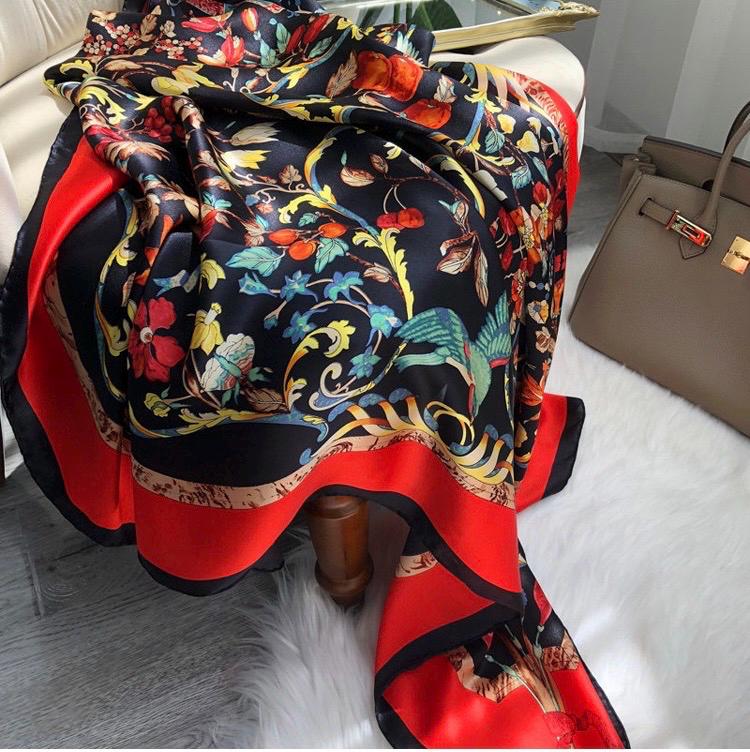 100% Mulberry Silk Scarf 43"x43" 110x110CM, Large Floral Square Shawl Chic Korean Satin Wrap Elegant Hangzhou Silk Headscarf Gift for Her