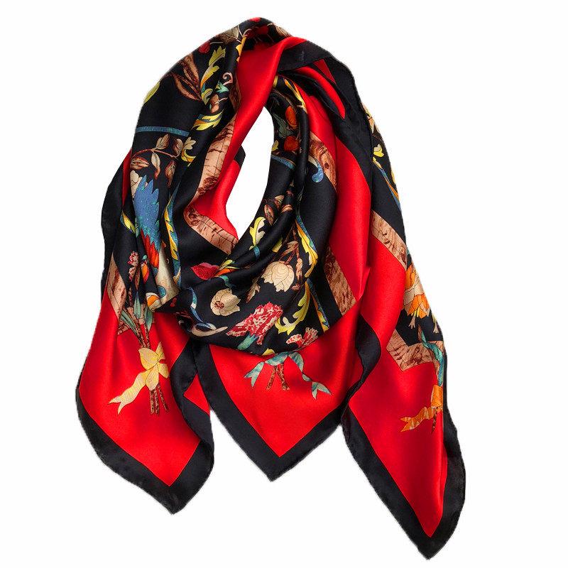100% Mulberry Silk Scarf 43"x43" 110x110CM, Large Floral Square Shawl Chic Korean Satin Wrap Elegant Hangzhou Silk Headscarf Gift for Her