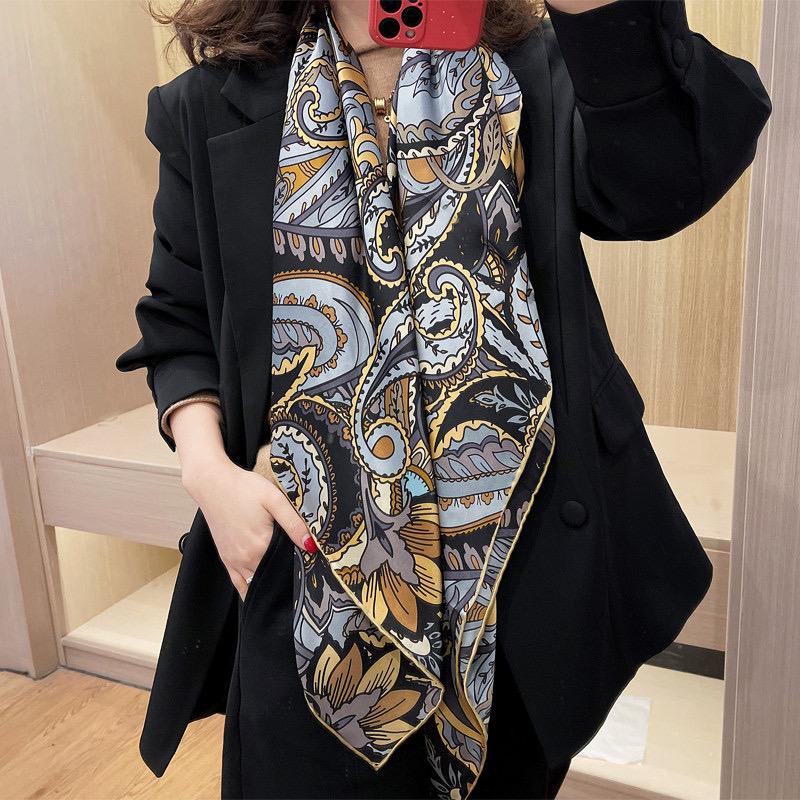 100% Mulberry Silk Scarf 43"x43" 110x110CM, Unique Visual Design Shawl Luxury Silk Satin Square Wrap Elegant Hangzhou Headscarf Gift for Her
