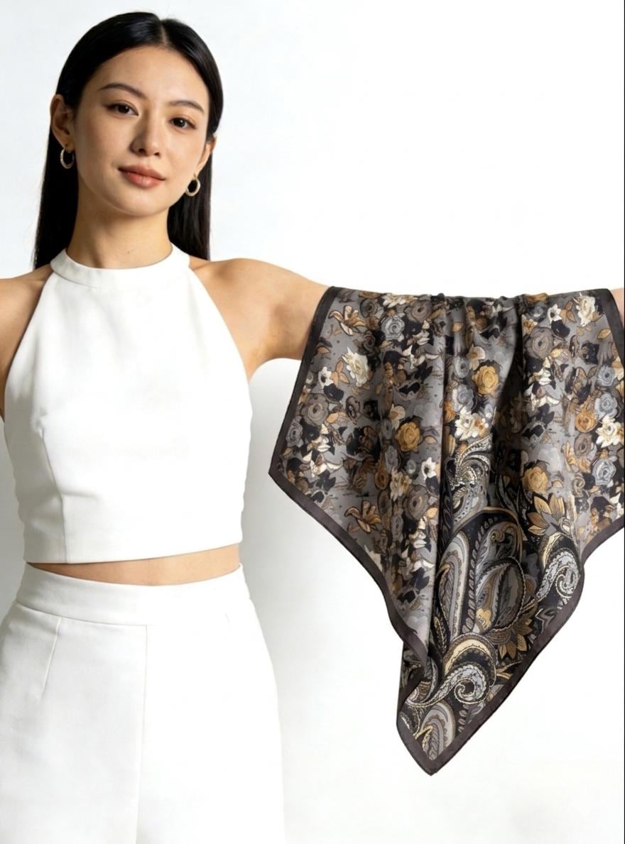 100% Mulberry Silk Scarf 43"x43" 110x110CM, Unique Visual Design Shawl Luxury Silk Satin Square Wrap Elegant Hangzhou Headscarf Gift for Her