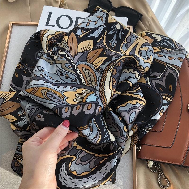 100% Mulberry Silk Scarf 43"x43" 110x110CM, Unique Visual Design Shawl Luxury Silk Satin Square Wrap Elegant Hangzhou Headscarf Gift for Her