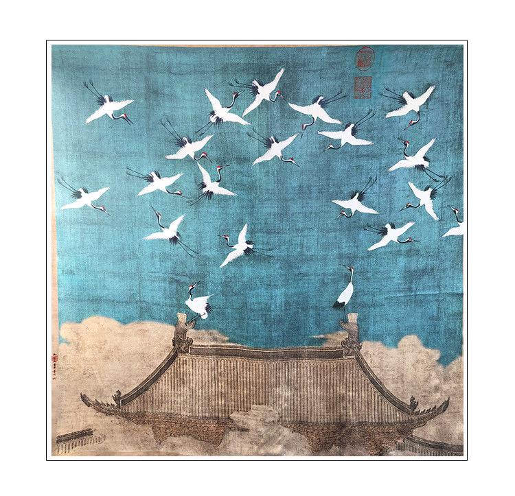 100% Mulberry Silk Scarf 43"x43" 110x110CM, Heavyweight 18mm Satin Shawl Sacred Crane Luxury Square Wrap Heirloom Gift Hangzhou Silk Art