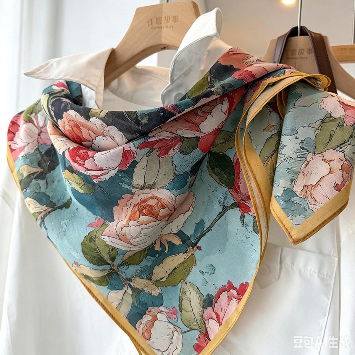 100% Mulberry Silk Scarf 26"x26" 65x65CM, Dreamy Rose Chapter Crêpe de Chine Square Scarf, Luxury Ice Blue Neck Head Scarf, Gift for Her