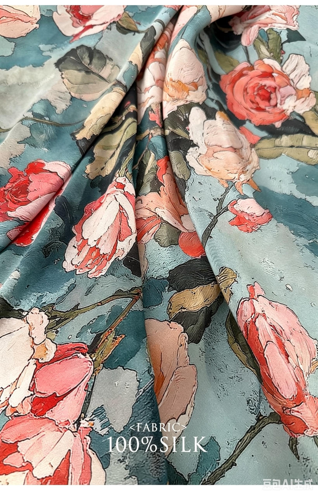 100% Mulberry Silk Scarf 26"x26" 65x65CM, Dreamy Rose Chapter Crêpe de Chine Square Scarf, Luxury Ice Blue Neck Head Scarf, Gift for Her