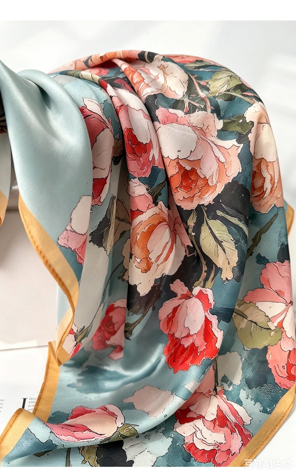 100% Mulberry Silk Scarf 26"x26" 65x65CM, Dreamy Rose Chapter Crêpe de Chine Square Scarf, Luxury Ice Blue Neck Head Scarf, Gift for Her