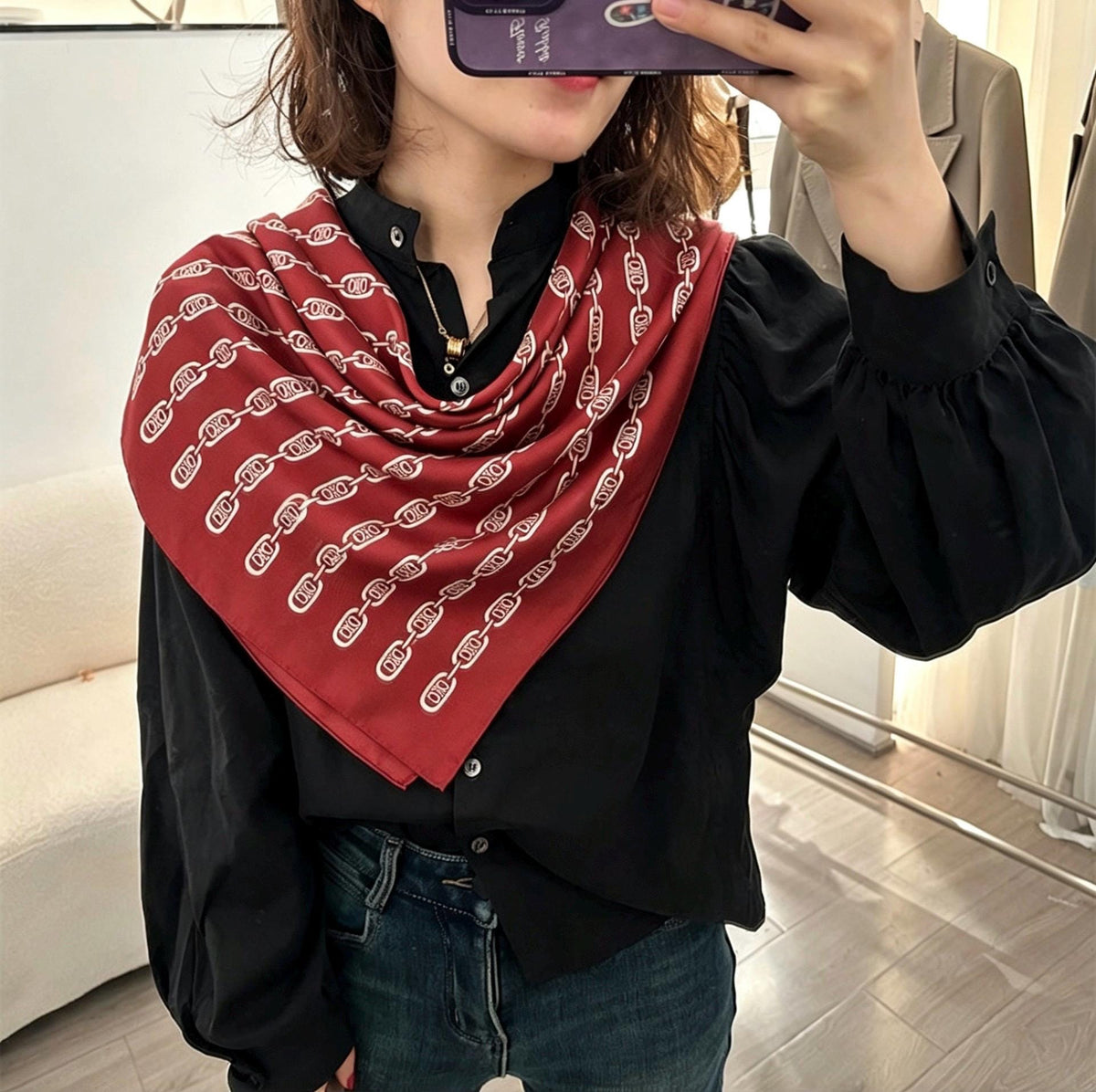 100% Mulberry Silk Scarf 35"x35" 88x88cm, Burgundy Silk Twill Square Scarf, Luxury Head Scarf, Elegant Neck Scarf Shawl, Gift for Her