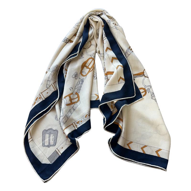 Silk Wool Scarf Shawl 53"x53" 135x135cm, Beige Equestrian Horse Scarf Large Square, Quiet Luxury Oversized Wrap, Warm Winter Shawl
