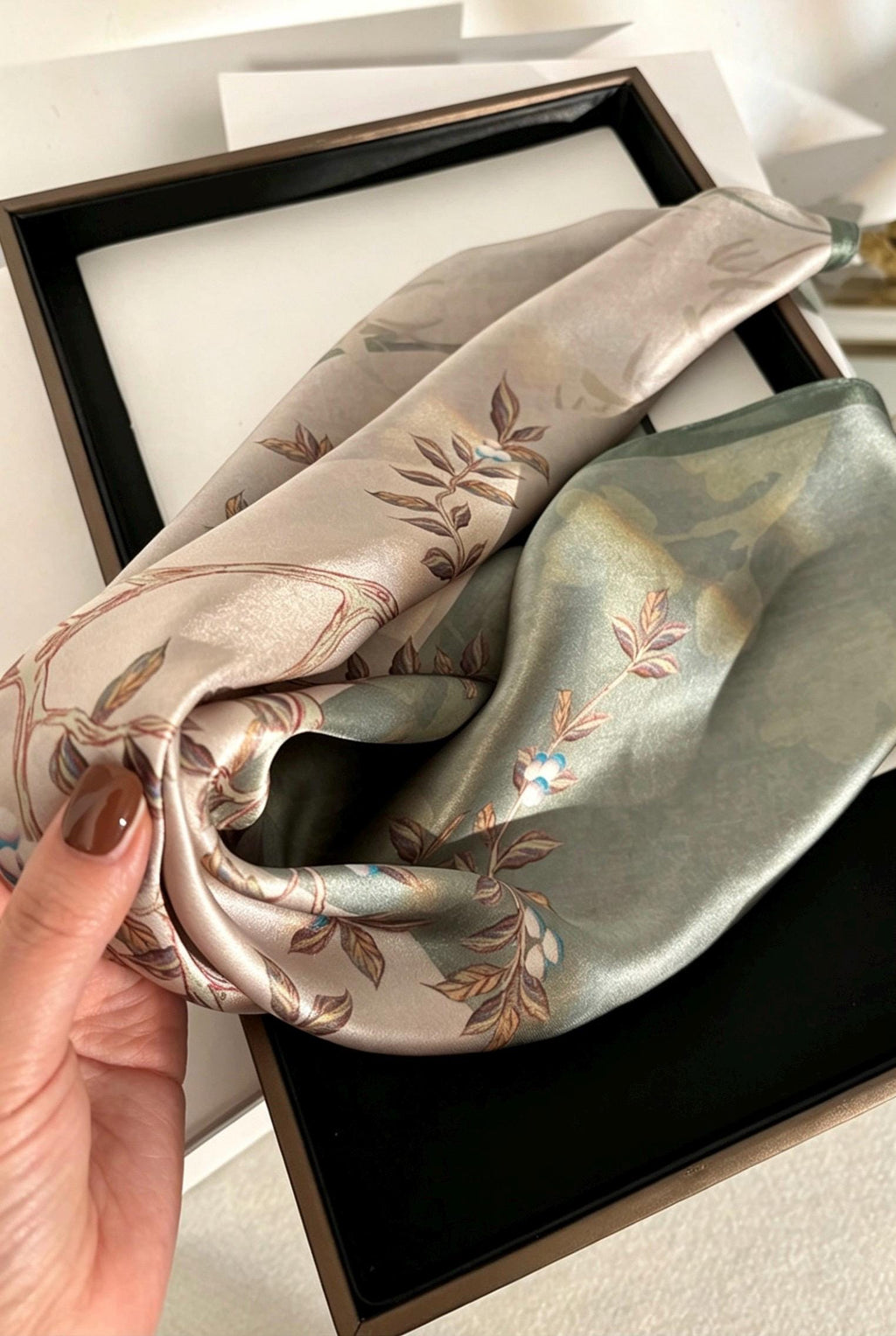 100% Mulberry Silk Scarf 26"x26" 65x65cm, Pastel Floral Silk Neck Scarf, Quiet Luxury Silk Bandana, Elegant Silk Neckerchief, Gift for Her