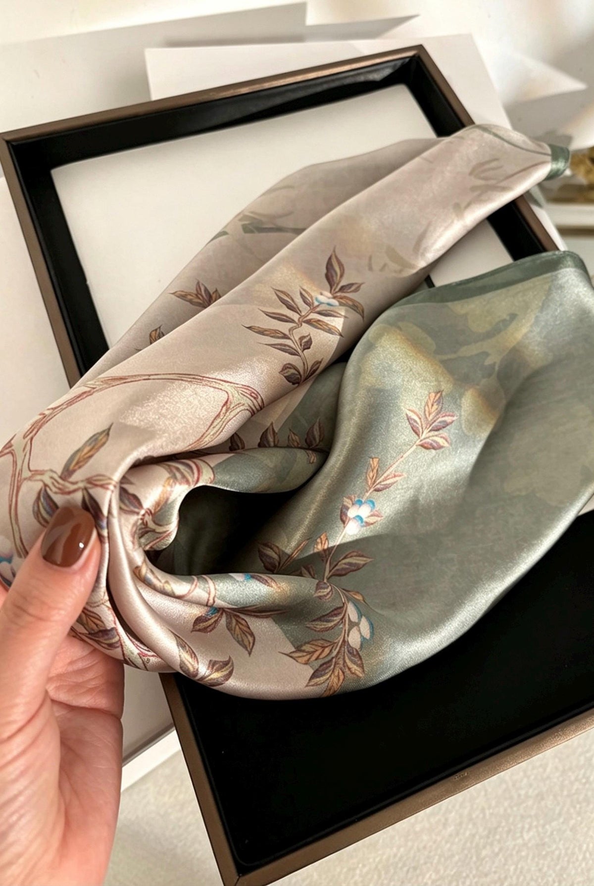 100% Mulberry Silk Scarf 26"x26" 65x65cm, Pastel Floral Silk Neck Scarf, Quiet Luxury Silk Bandana, Elegant Silk Neckerchief, Gift for Her