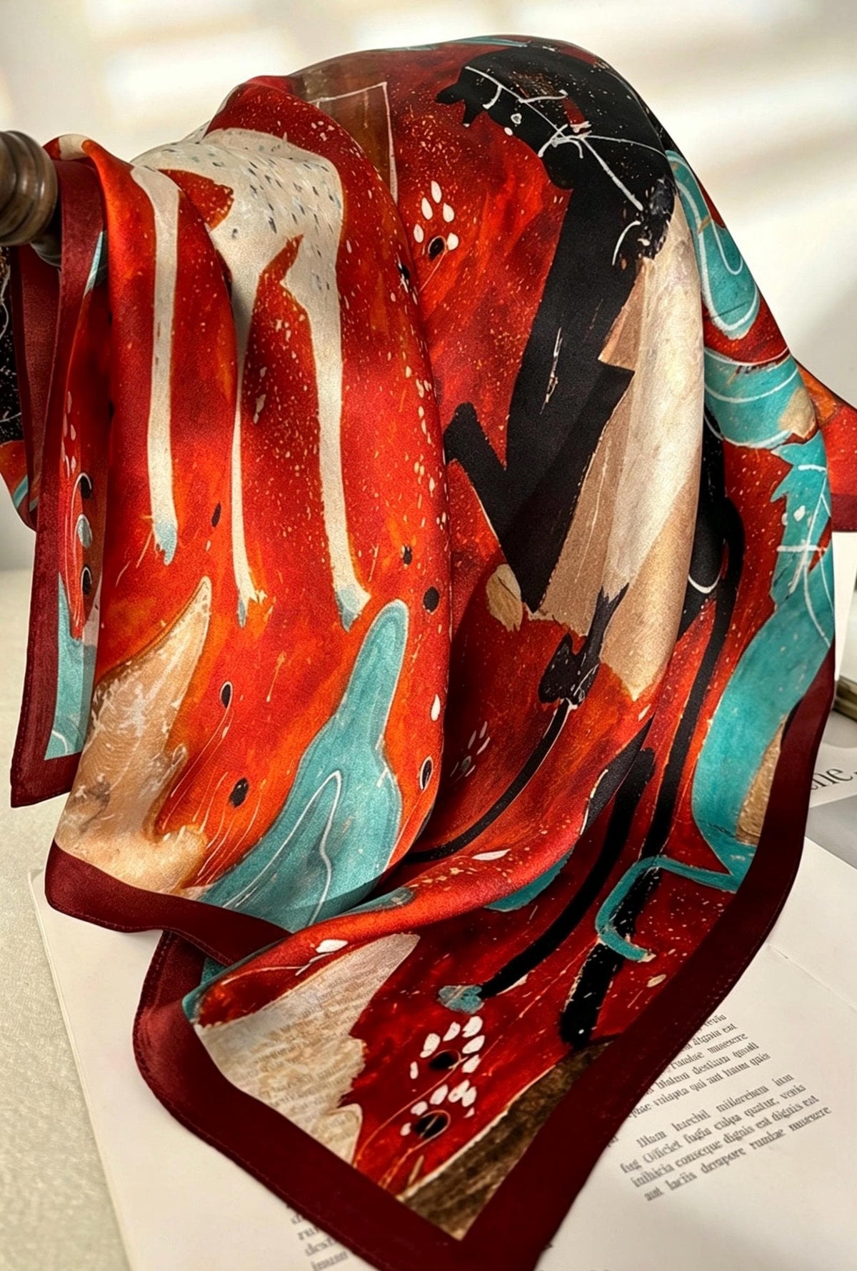 100% Mulberry Silk Scarf 26"x26" 65x65cm, Dunhuang Mural Art Silk Scarf, Vintage Silk Neckerchief, Oriental Silk Bandana Shawl, Gift for Her