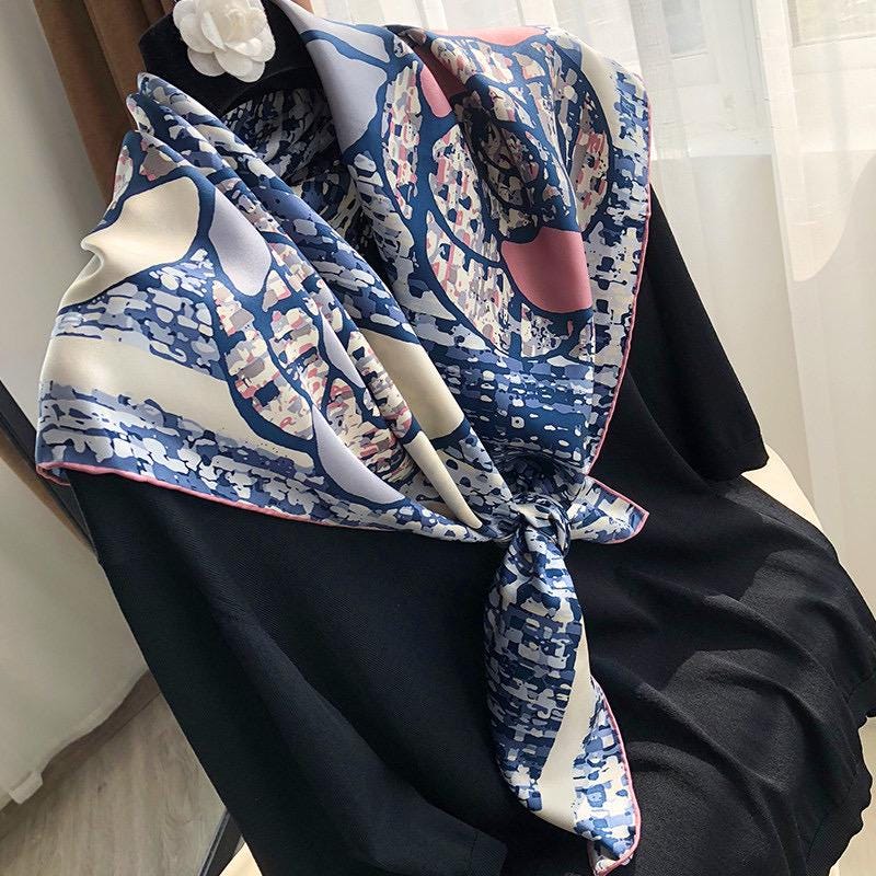 100% Mulberry Silk Scarf 35"x35" 88x88CM, Classic Camellia Twill Square Scarf, Luxury French Vintage Silk Shawl, Elegant Gift for Her