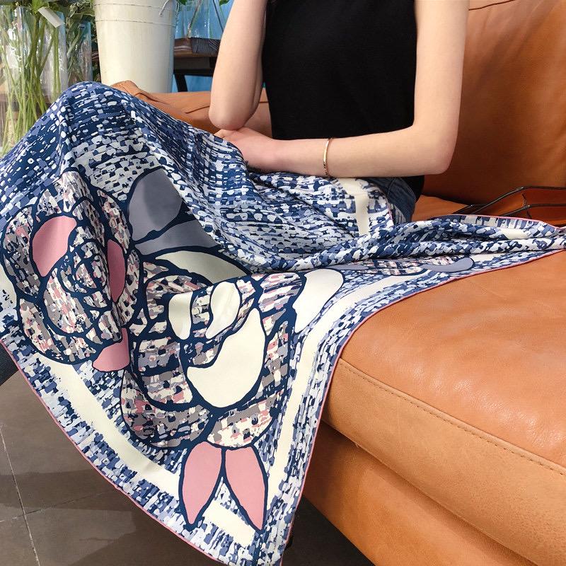 100% Mulberry Silk Scarf 35"x35" 88x88CM, Classic Camellia Twill Square Scarf, Luxury French Vintage Silk Shawl, Elegant Gift for Her