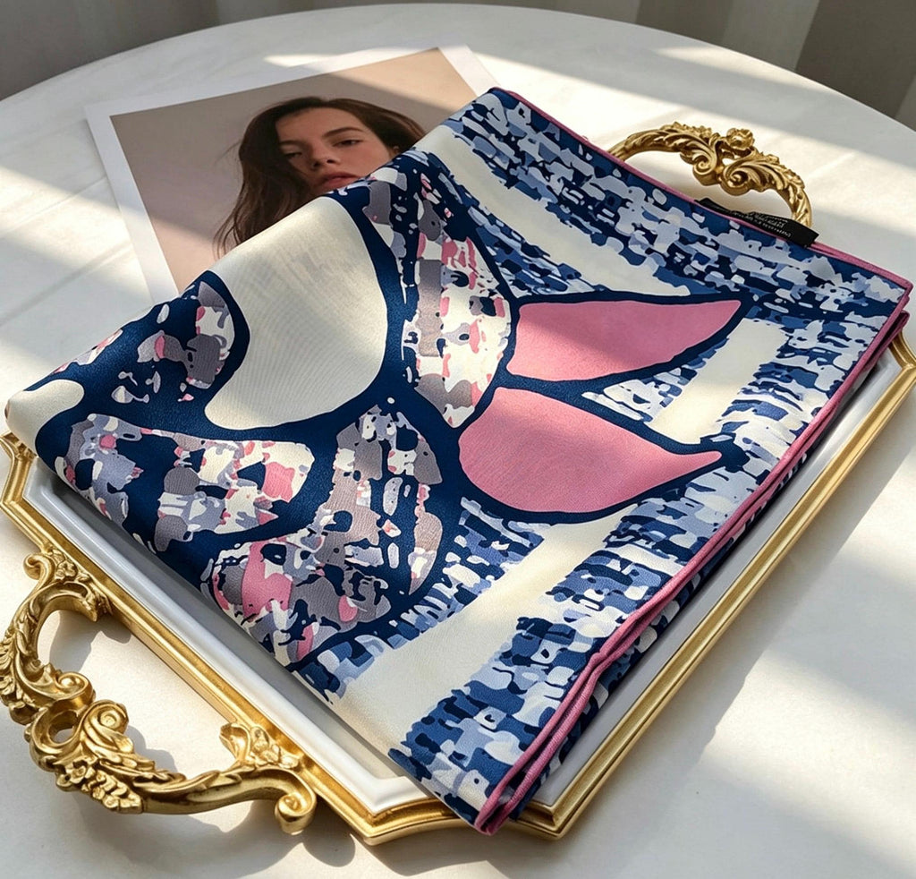 100% Mulberry Silk Scarf 35"x35" 88x88CM, Classic Camellia Twill Square Scarf, Luxury French Vintage Silk Shawl, Elegant Gift for Her