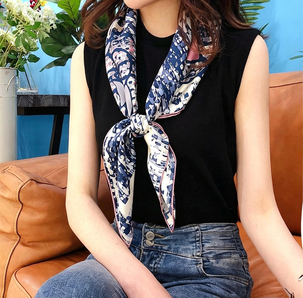 100% Mulberry Silk Scarf 35"x35" 88x88CM, Classic Camellia Twill Square Scarf, Luxury French Vintage Silk Shawl, Elegant Gift for Her