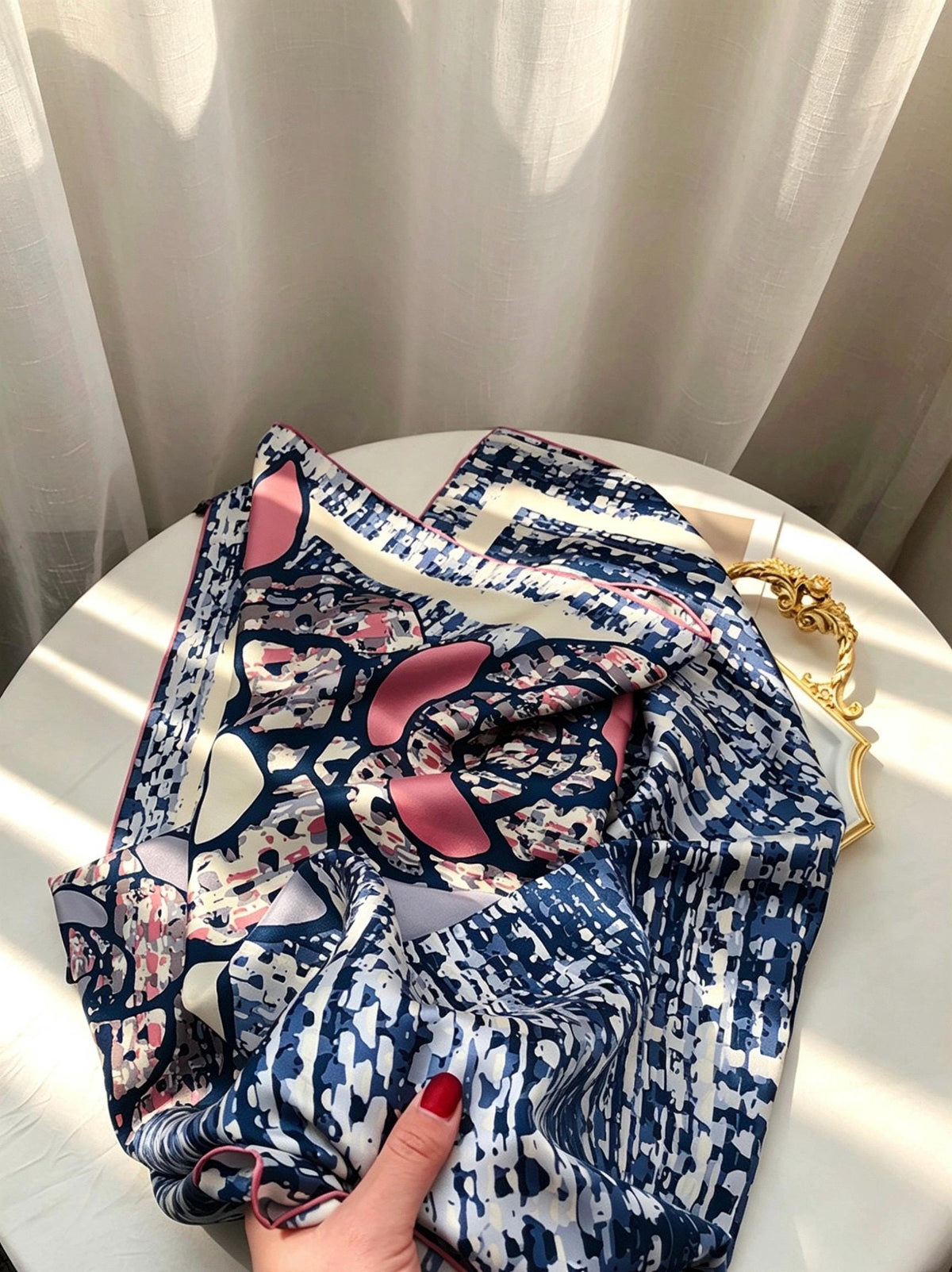 100% Mulberry Silk Scarf 35"x35" 88x88CM, Classic Camellia Twill Square Scarf, Luxury French Vintage Silk Shawl, Elegant Gift for Her