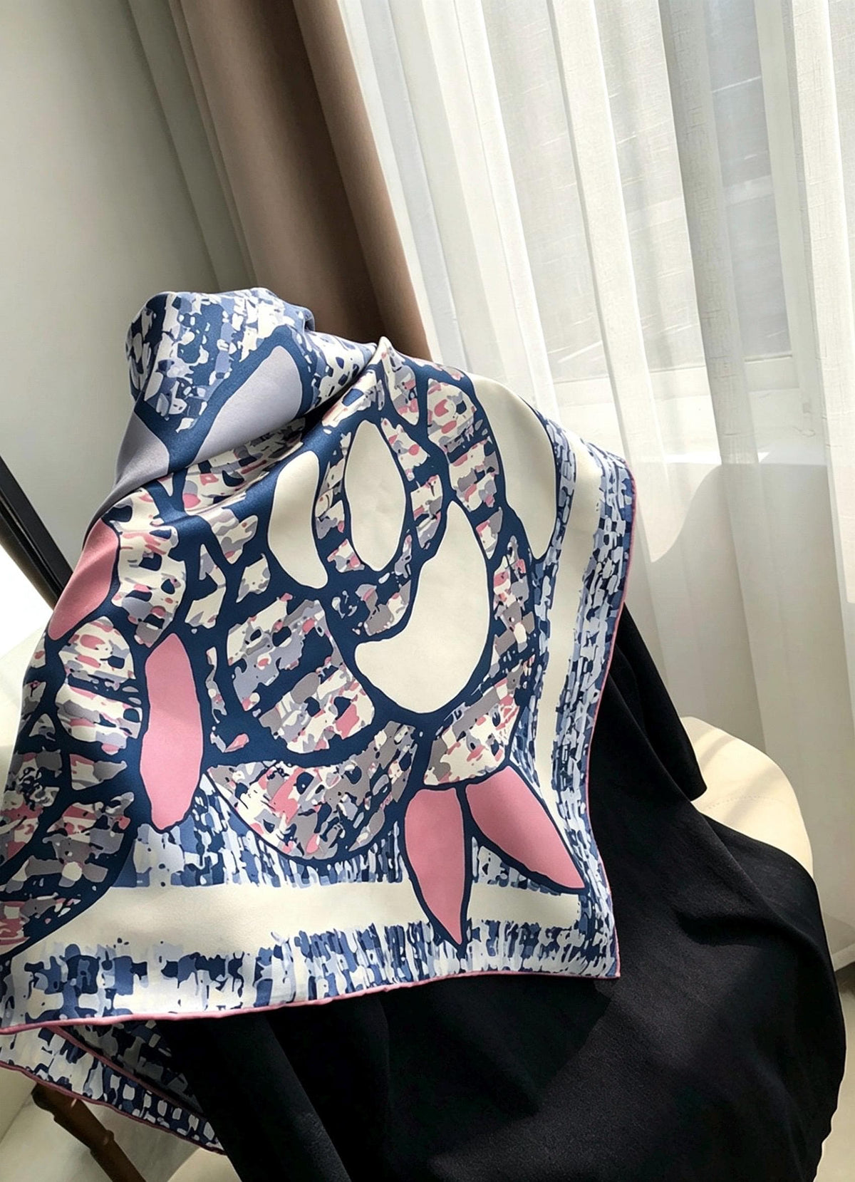 100% Mulberry Silk Scarf 35"x35" 88x88CM, Classic Camellia Twill Square Scarf, Luxury French Vintage Silk Shawl, Elegant Gift for Her