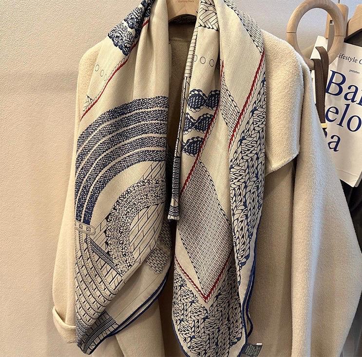 Silk Wool Scarf Shawl 53"x53" 135x135cm, Luxury Hand Rolled Silk Wool Wrap, Oversized Winter Scarf for Women, Elegant Square Pashmina