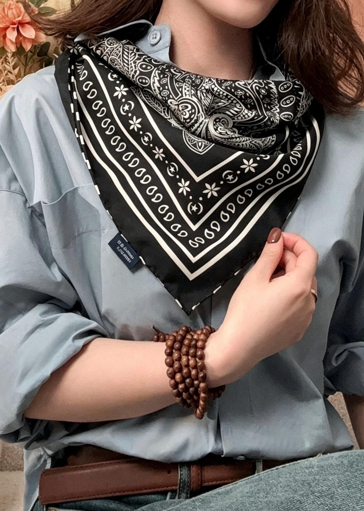 100% Mulberry Silk Scarf 27"x27" 68x68cm, Heavy Twill Silk Neckerchief, Luxury Royal Garden Floral Hair Scarf, Premium Gift for Her Wrap