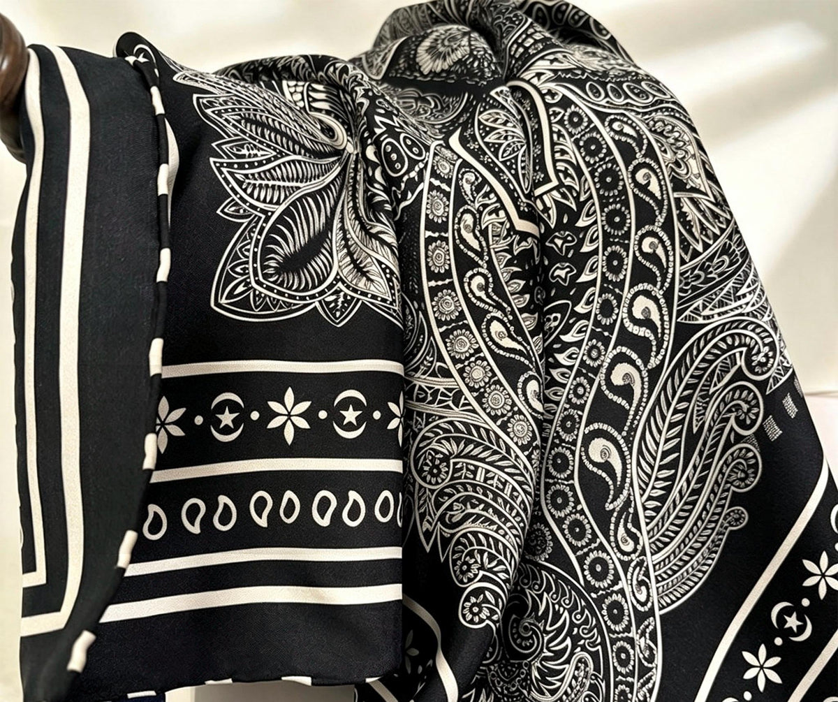 100% Mulberry Silk Scarf 27"x27" 68x68cm, Heavy Twill Silk Neckerchief, Luxury Royal Garden Floral Hair Scarf, Premium Gift for Her Wrap