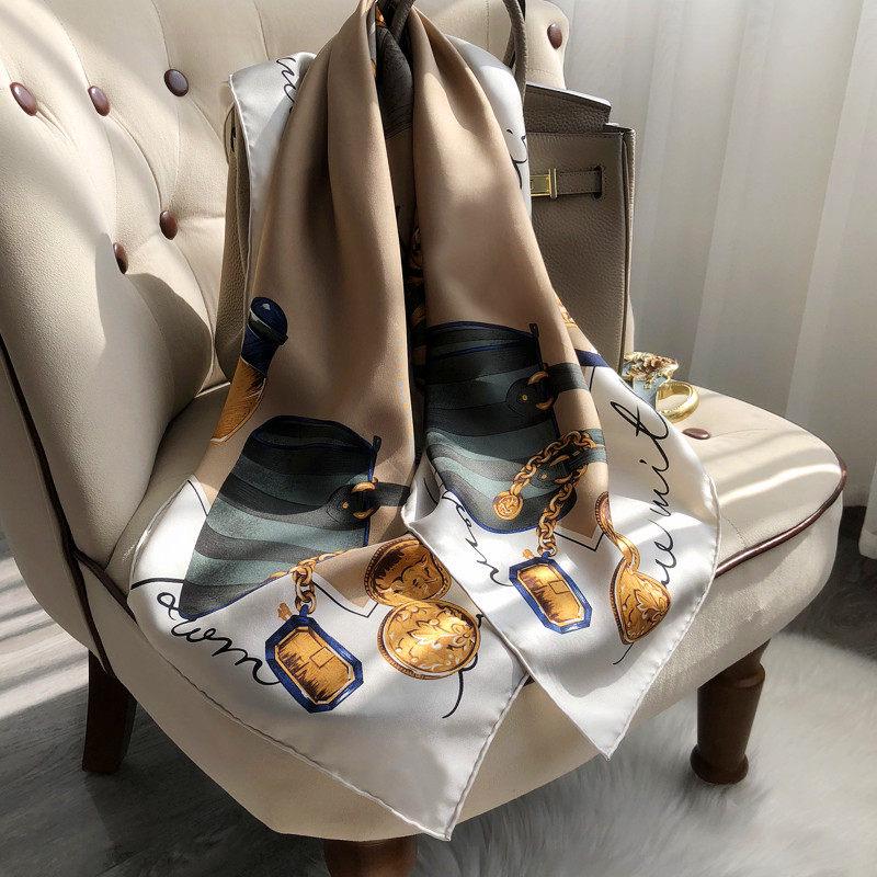 100% Mulberry Silk Scarf 35"x35" 88x88cm, Vintage Modern Lady Twill Silk Scarf, Luxury Large Square Shawl, Chic Retro Hair Wrap