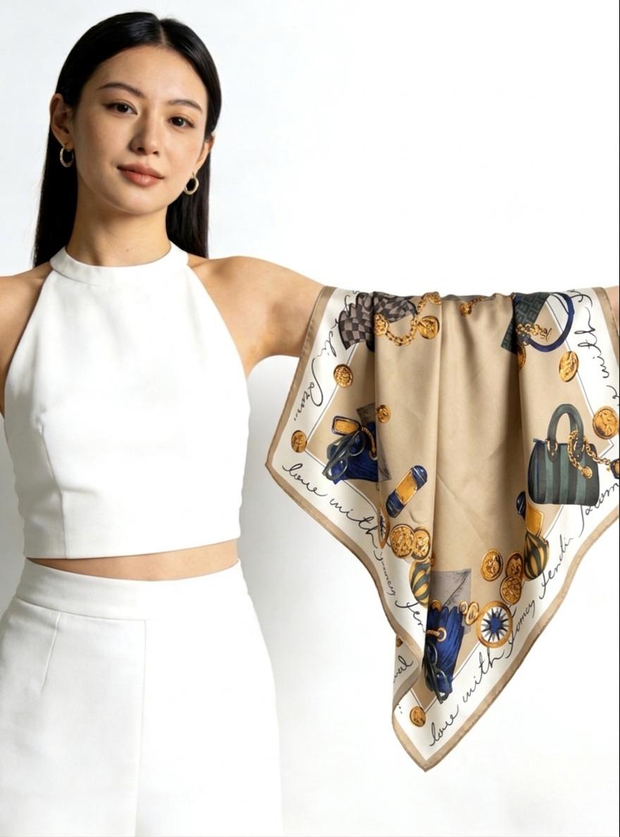 100% Mulberry Silk Scarf 35"x35" 88x88cm, Vintage Modern Lady Twill Silk Scarf, Luxury Large Square Shawl, Chic Retro Hair Wrap