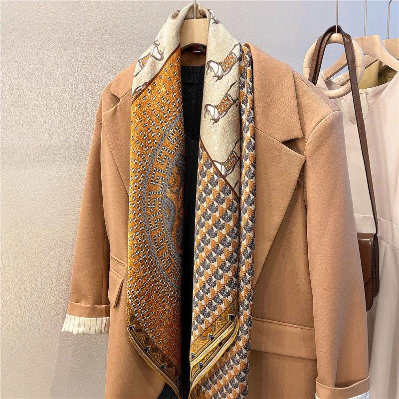 100% Mulberry Silk Scarf 43"x43" 110x110CM, Large Square Scarf Women, Satin Silk Shawl Wrap, Horse Print Silk Scarf, Premium Neck Scarf