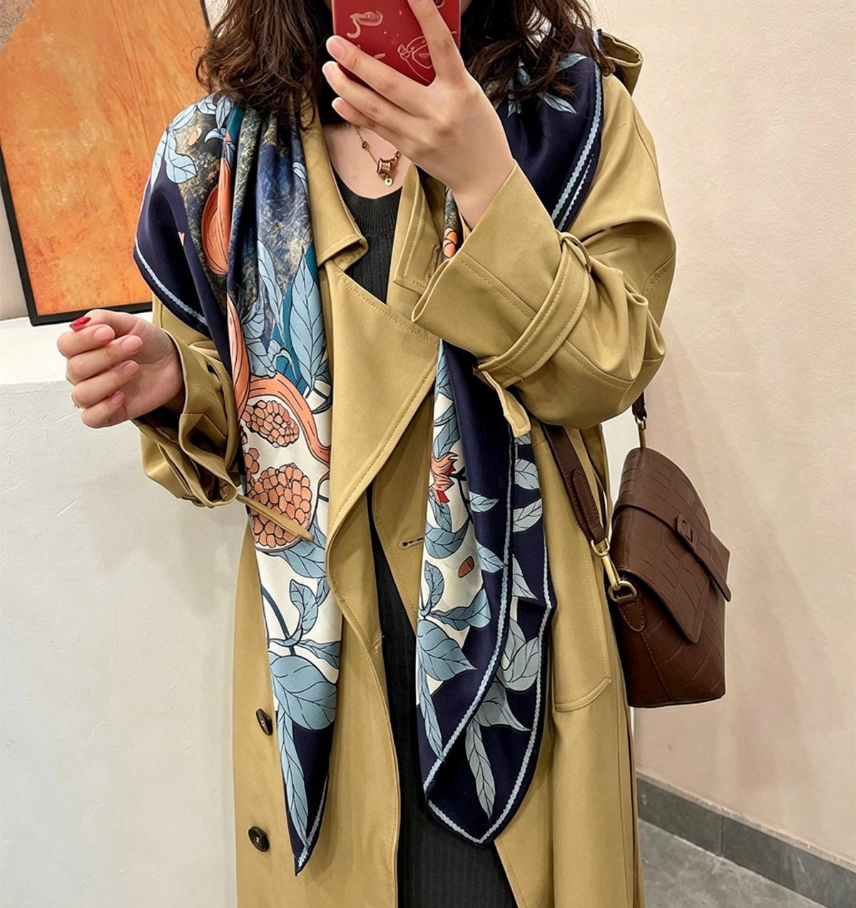 100% Mulberry Silk Scarf 43"x43" 110x110CM, Large Square Scarf Women, Satin Silk Shawl Wrap, Horse Print Silk Scarf, Premium Neck Scarf