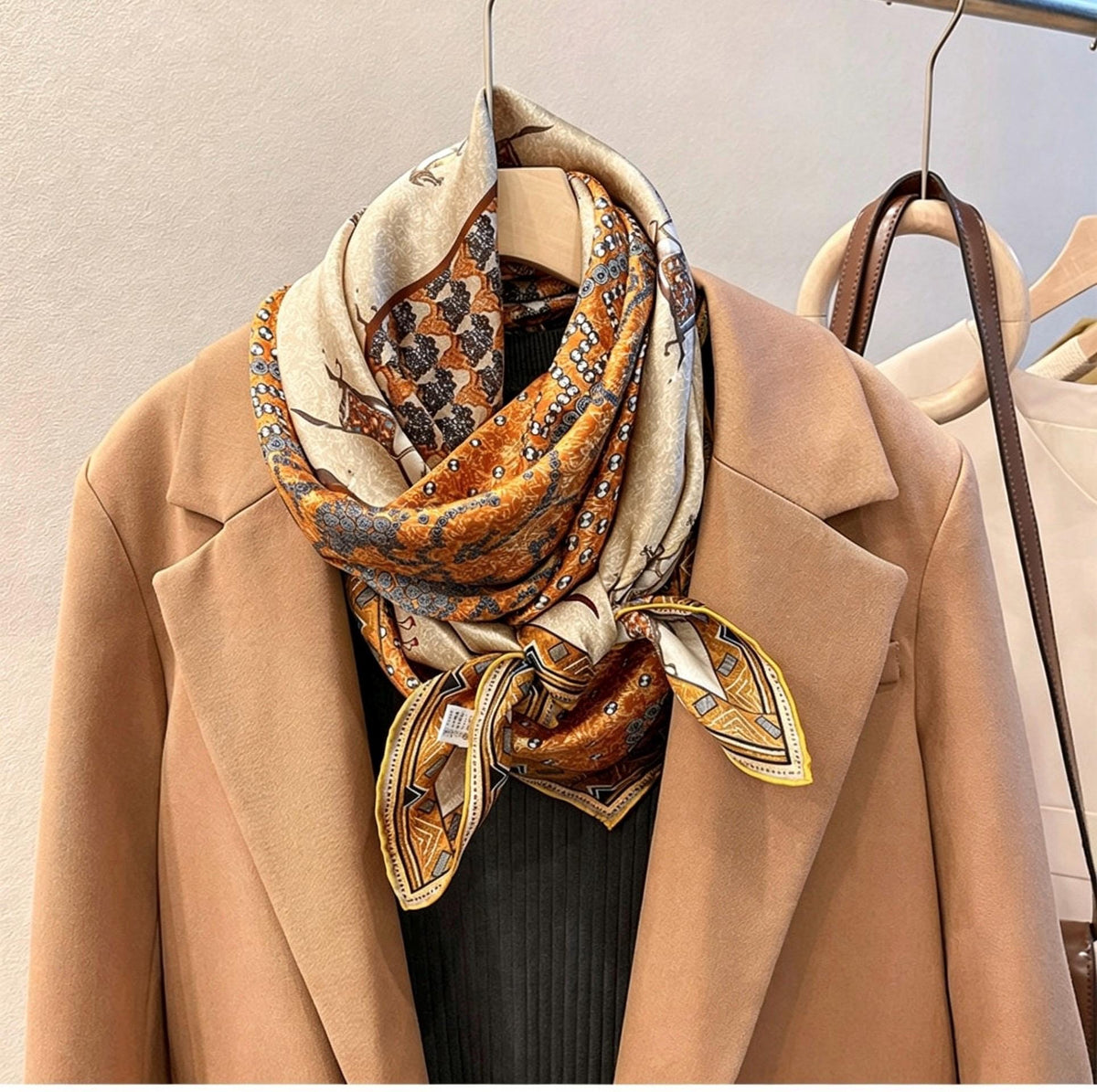 100% Mulberry Silk Scarf 43"x43" 110x110CM, Large Square Scarf Women, Satin Silk Shawl Wrap, Horse Print Silk Scarf, Premium Neck Scarf