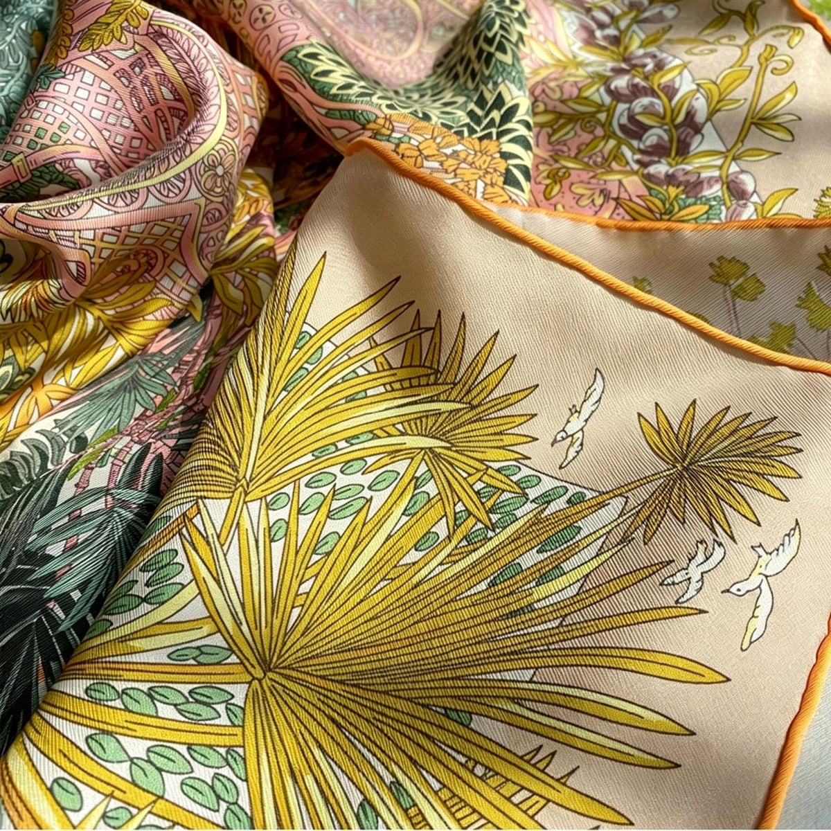 100% Mulberry Silk Scarf 35"x35" 90x90CM, Milk Tea Beige Twill Square Scarf, Soft Silk Shawl Wrap, All-Season Versatile Neck Scarf, Gift