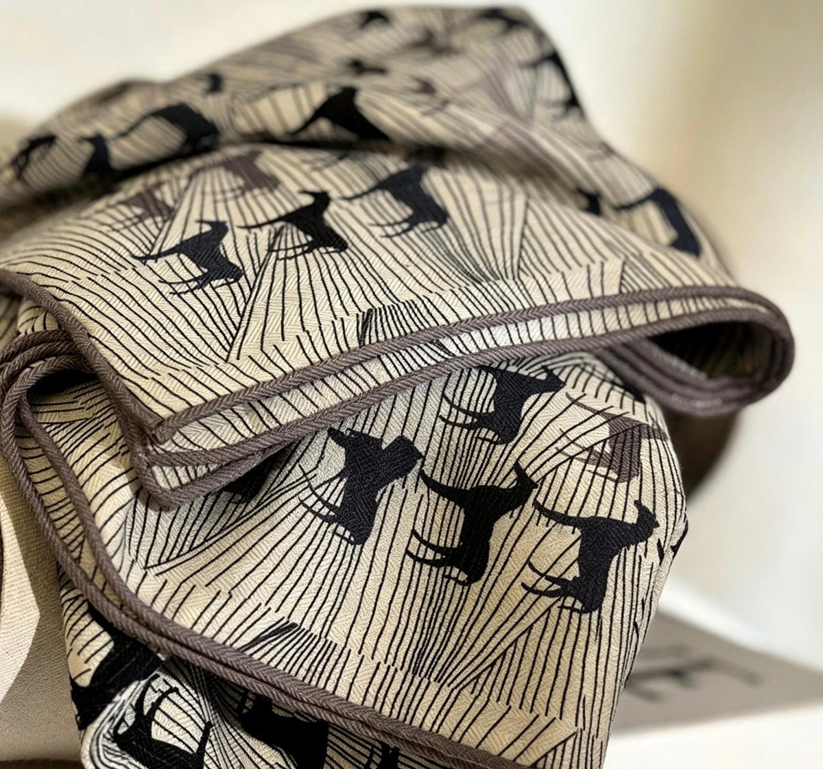100% Mulberry Silk Scarf 53"x53" 135x135cm, Luxury Gray Equestrian Silk Wool Scarf, Blue Gray Horse Print Shawl, Winter Warm Wrap Gift