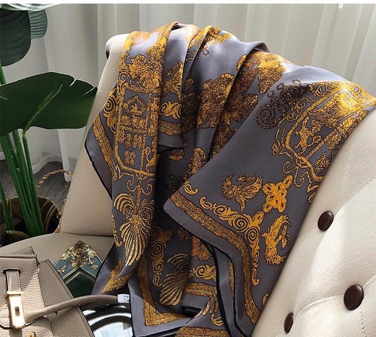 100% Mulberry Silk Scarf 43"x43" 110x110cm, Luxury Morandi Gray Carriage Silk Scarf, Premium Silk Satin Shawl, Vintage Wrap Gift for Her