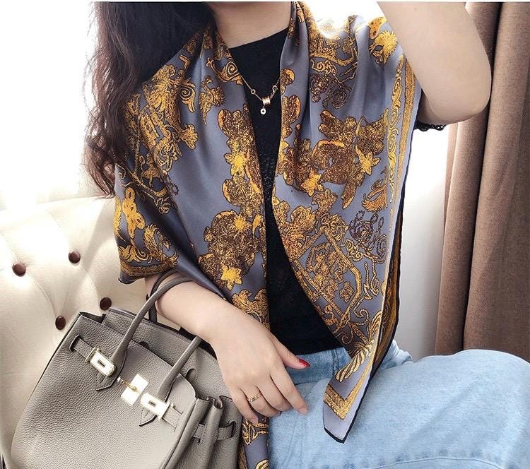 100% Mulberry Silk Scarf 43"x43" 110x110cm, Luxury Morandi Gray Carriage Silk Scarf, Premium Silk Satin Shawl, Vintage Wrap Gift for Her