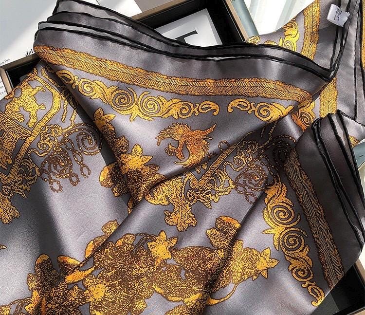 100% Mulberry Silk Scarf 43"x43" 110x110cm, Luxury Morandi Gray Carriage Silk Scarf, Premium Silk Satin Shawl, Vintage Wrap Gift for Her