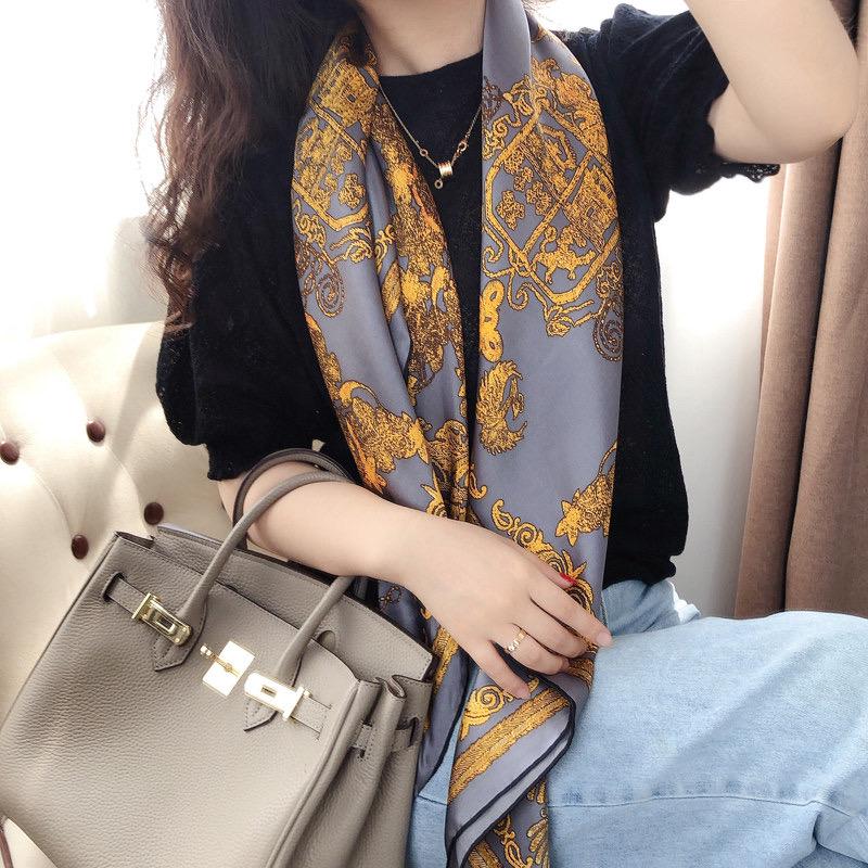 100% Mulberry Silk Scarf 43"x43" 110x110cm, Luxury Morandi Gray Carriage Silk Scarf, Premium Silk Satin Shawl, Vintage Wrap Gift for Her