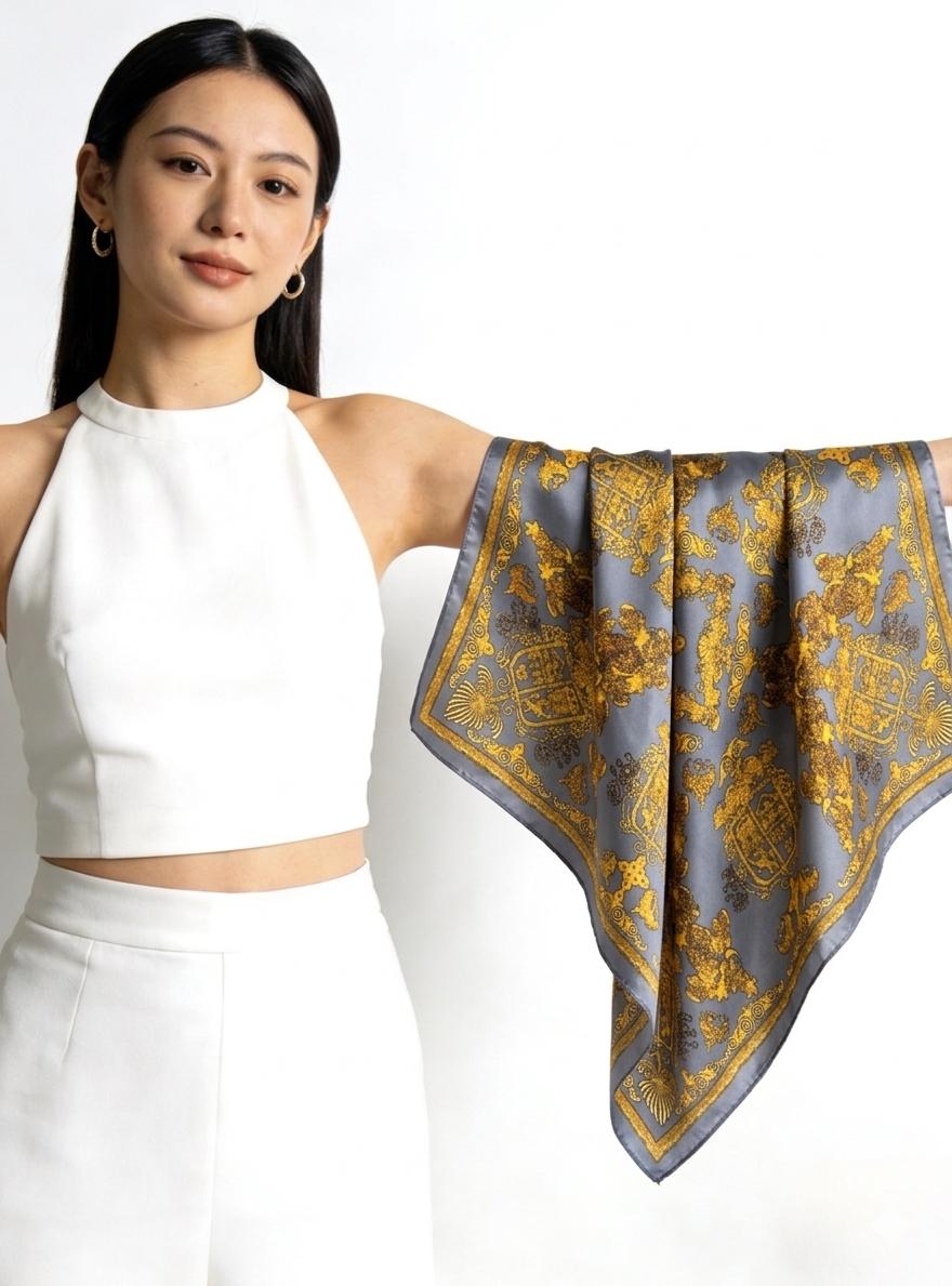 100% Mulberry Silk Scarf 43"x43" 110x110cm, Luxury Morandi Gray Carriage Silk Scarf, Premium Silk Satin Shawl, Vintage Wrap Gift for Her
