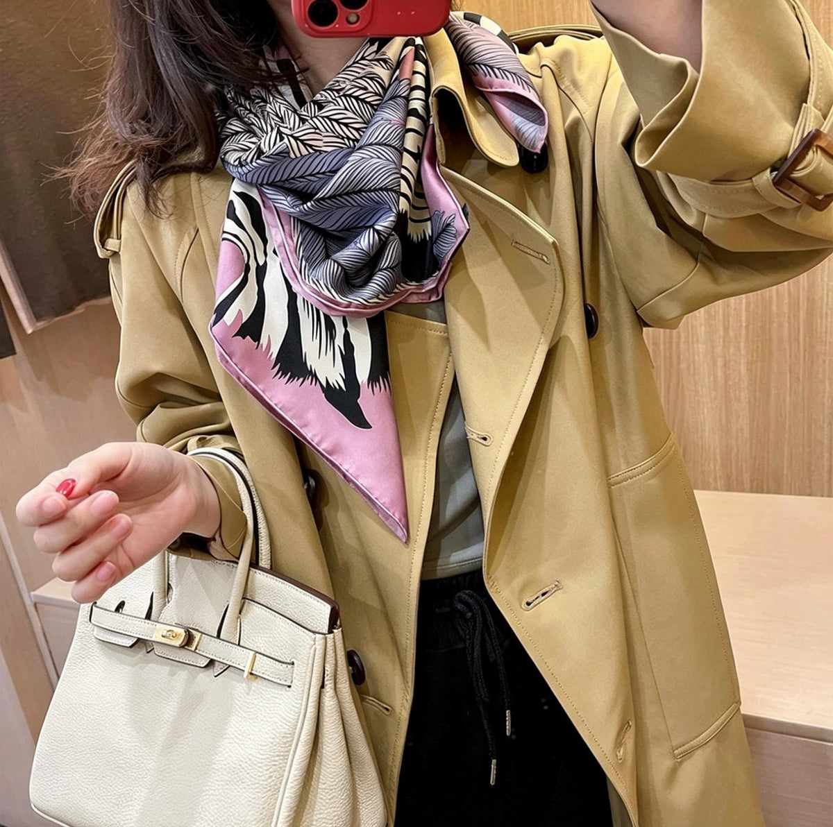 100% Mulberry Silk Scarf 35"x35" 90x90cm, Quiet Luxury Pink Zebra Silk Twill Square Scarf, Old Money Aesthetic Chic Bandana Shawl Gift