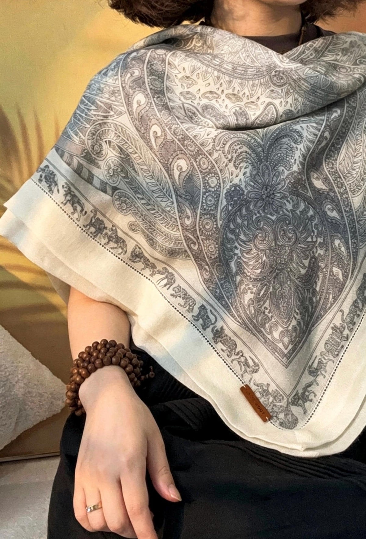 100% Australian Wool Scarf 35"x35" 88x88cm, Luxury Hollow Out Wool Shawl, Elegant Floral Garden Square Scarf, Winter Warm Wrap Gift for Her