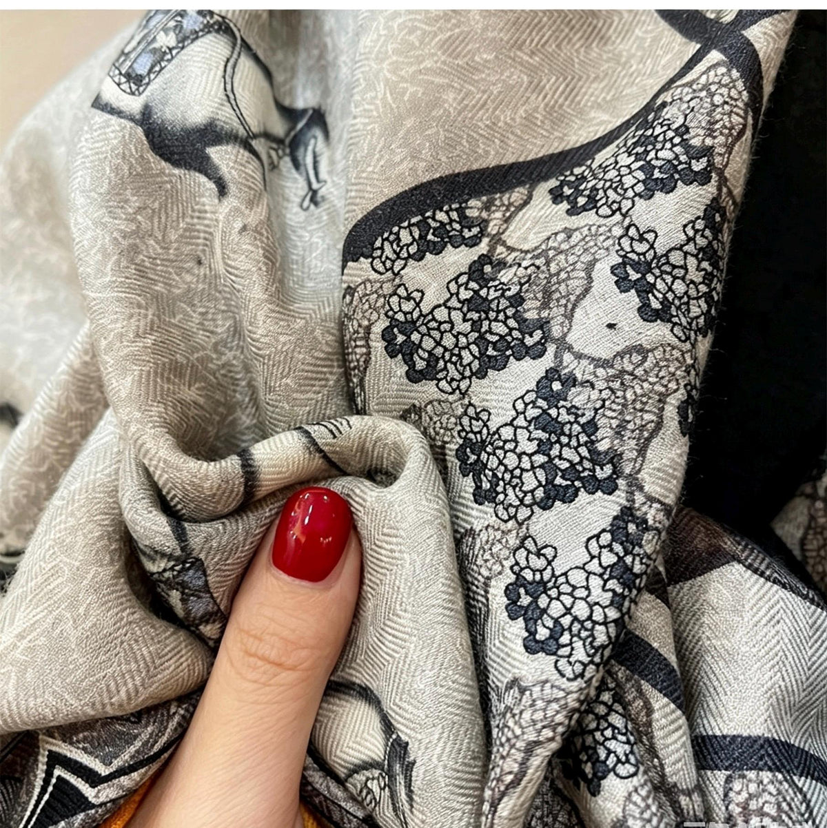100% Silk Wool Scarf 53"x53" 135x135cm, Luxury Double Sided Two Tone Equestrian Horse Shawl, High-End Herringbone Pattern Large Square Wrap