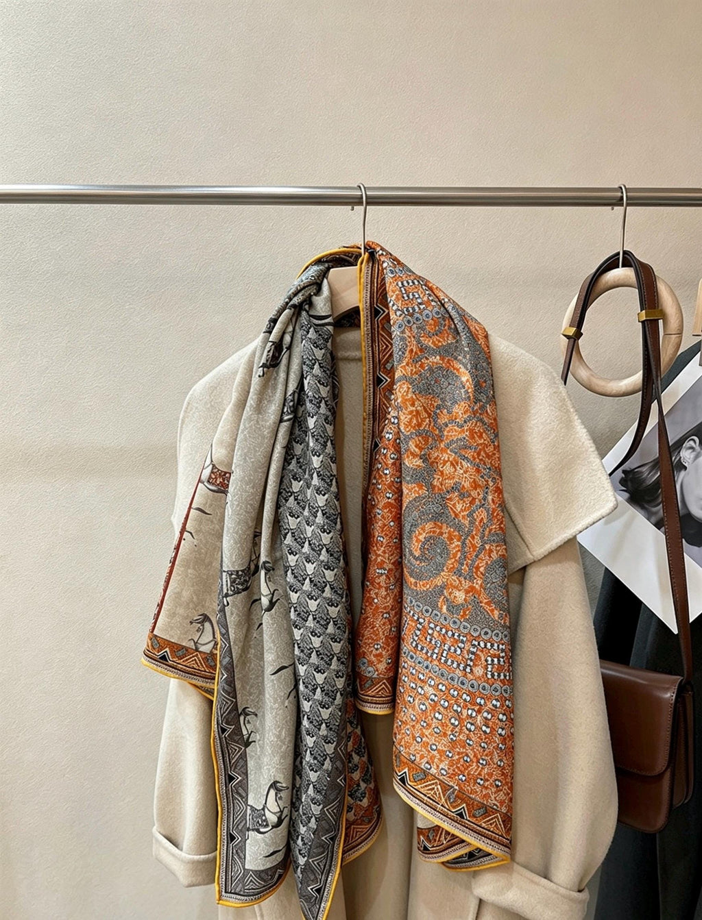 100% Silk Wool Scarf 53"x53" 135x135cm, Luxury Double Sided Two Tone Equestrian Horse Shawl, High-End Herringbone Pattern Large Square Wrap