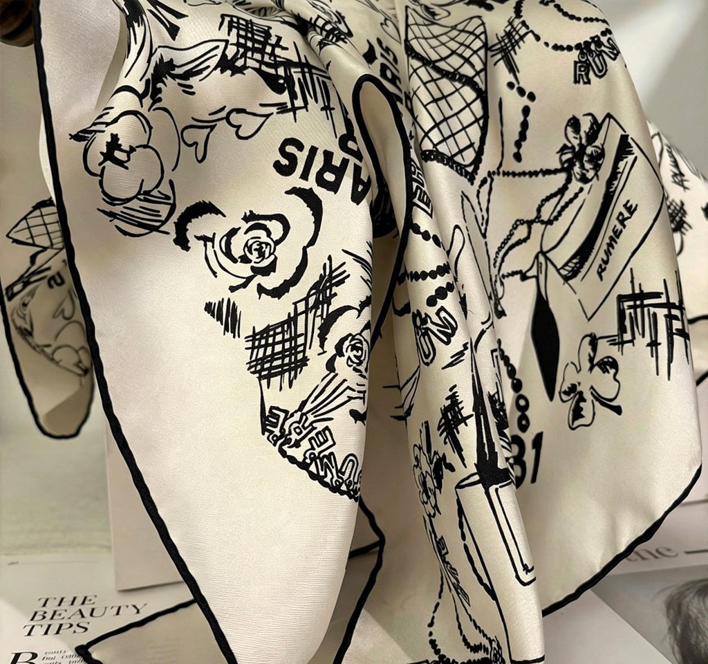 100% Mulberry Silk Scarf 35"x35" 88x88cm, Elegant Cream White Twill Square Headscarf, Quiet Luxury Chic Shawl Anniversary Gift for Her