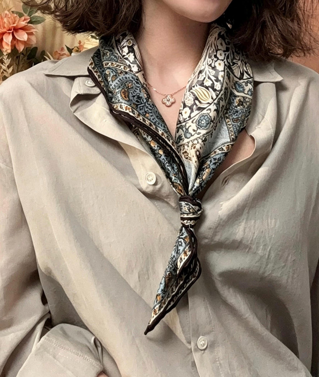 100% Mulberry Silk Scarf 26”x26” 35"x35" | Classic Paisley Square Headscarf, Elegant Vintage Neckerchief, Quiet Luxury Silk Shawl Gift
