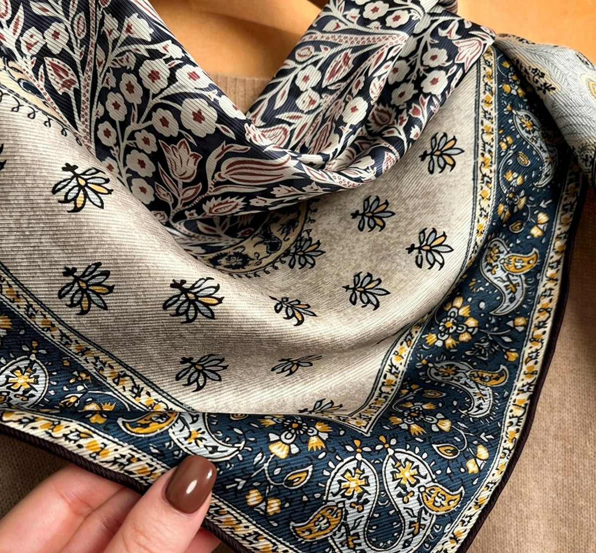 100% Mulberry Silk Scarf 26”x26” 35"x35" | Classic Paisley Square Headscarf, Elegant Vintage Neckerchief, Quiet Luxury Silk Shawl Gift