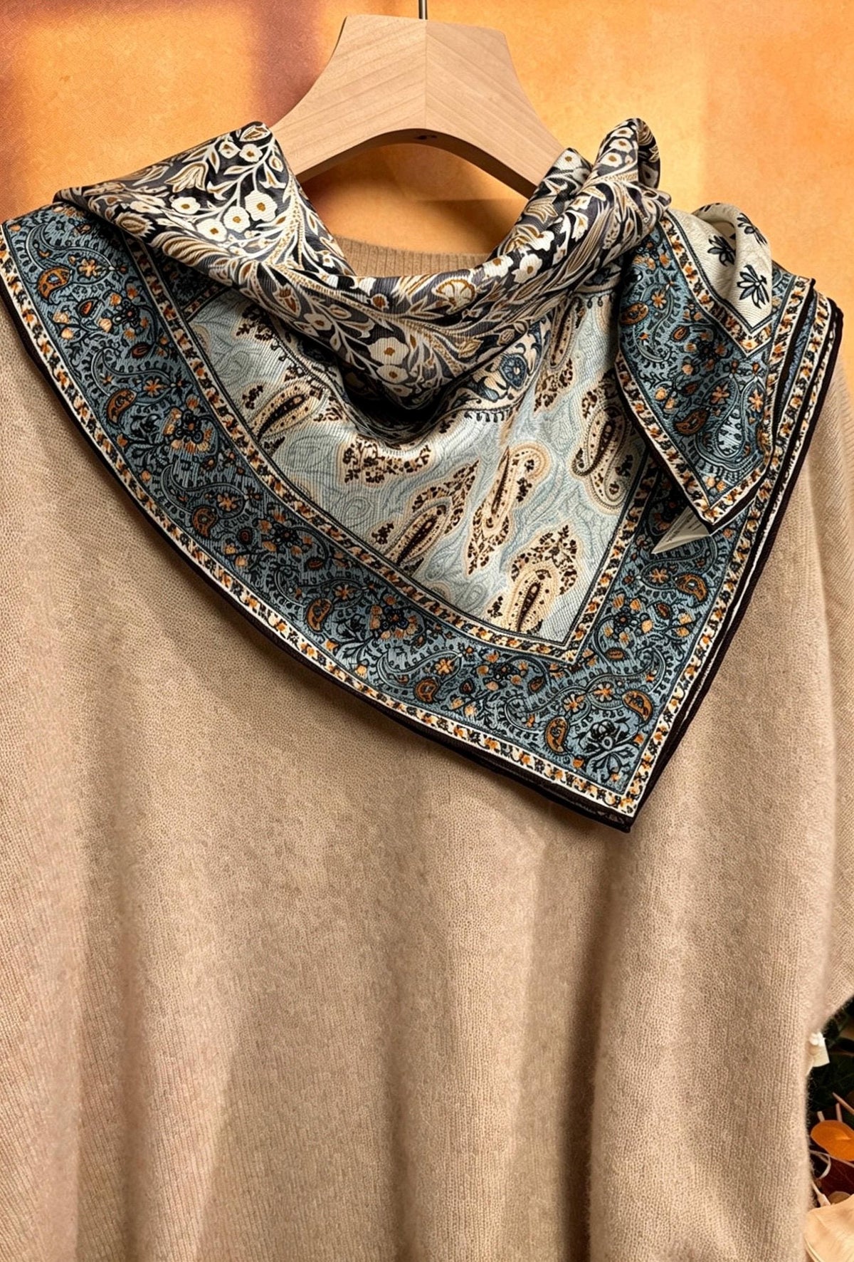 100% Mulberry Silk Scarf 26”x26” 35"x35" | Classic Paisley Square Headscarf, Elegant Vintage Neckerchief, Quiet Luxury Silk Shawl Gift