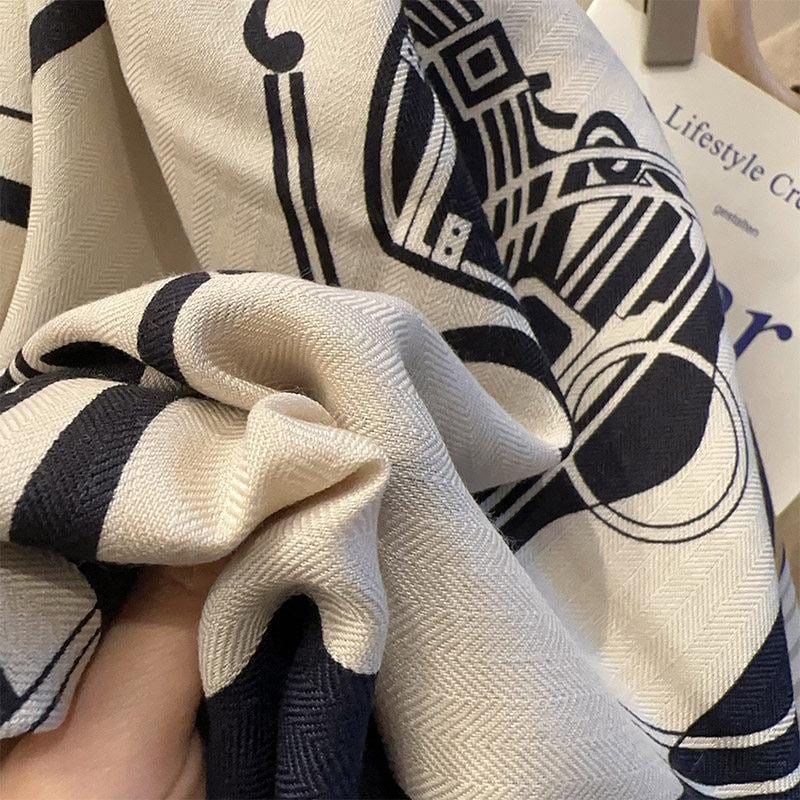 Luxury Silk Wool Scarf 55x55" 140x140CM, Vintage Bookplate Large Square Shawl, Quiet Luxury Winter Blanket Wrap, Intellectual Gift for Her