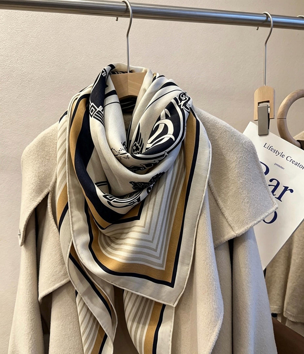 Luxury Silk Wool Scarf 55x55" 140x140CM, Vintage Bookplate Large Square Shawl, Quiet Luxury Winter Blanket Wrap, Intellectual Gift for Her