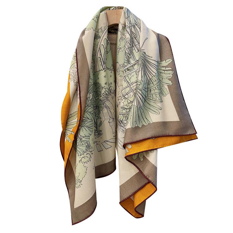 Luxury Silk Wool Scarf 53x53" 135x135CM, Fresh Romantic Garden Shawl, Winter Oversized Floral Blanket Wrap, Elegant Multi Use Gift for Her