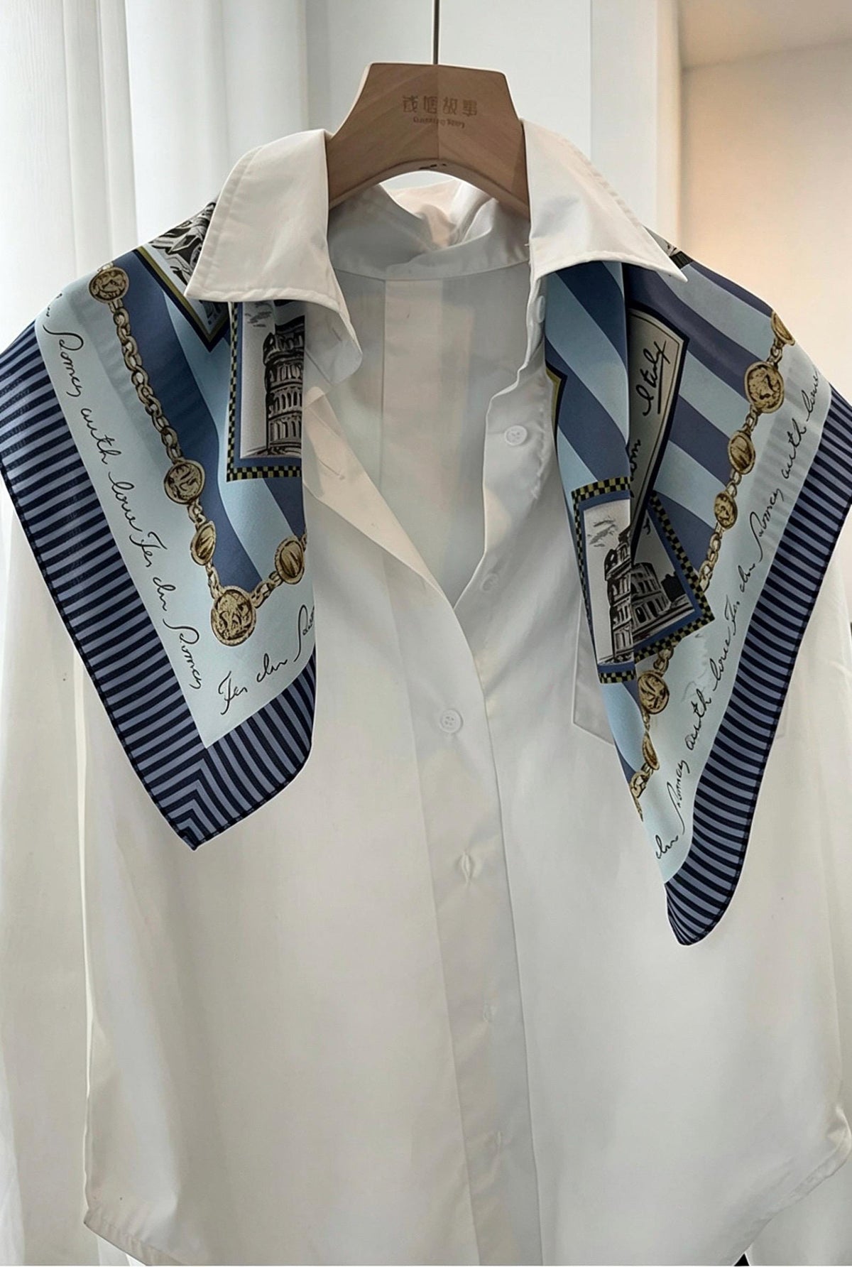100% Mulberry Silk Scarf 26"x26" 65x65cm, Retro Stamp Dusty Blue Silk Square Scarf Women Crepe de Chine Neck Hair Scarf Chic Summer Bandana